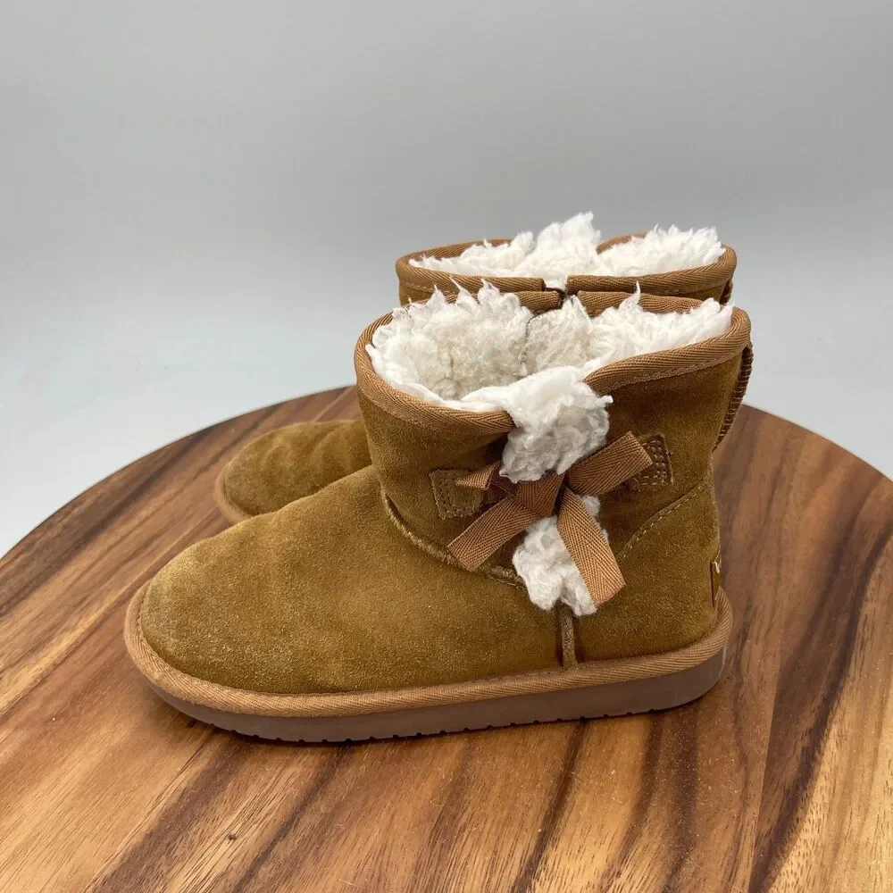 Koolaburra by UGG Victoria Mini Boots Girls Size 1 Ankle Tan Bows Brown Suede